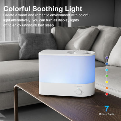 MEGAWISE 2025 Large Capacity Humidifier - 6L Top Fill Design, Ultra Quiet Cool Mist for Bedroom & Nursery (White)