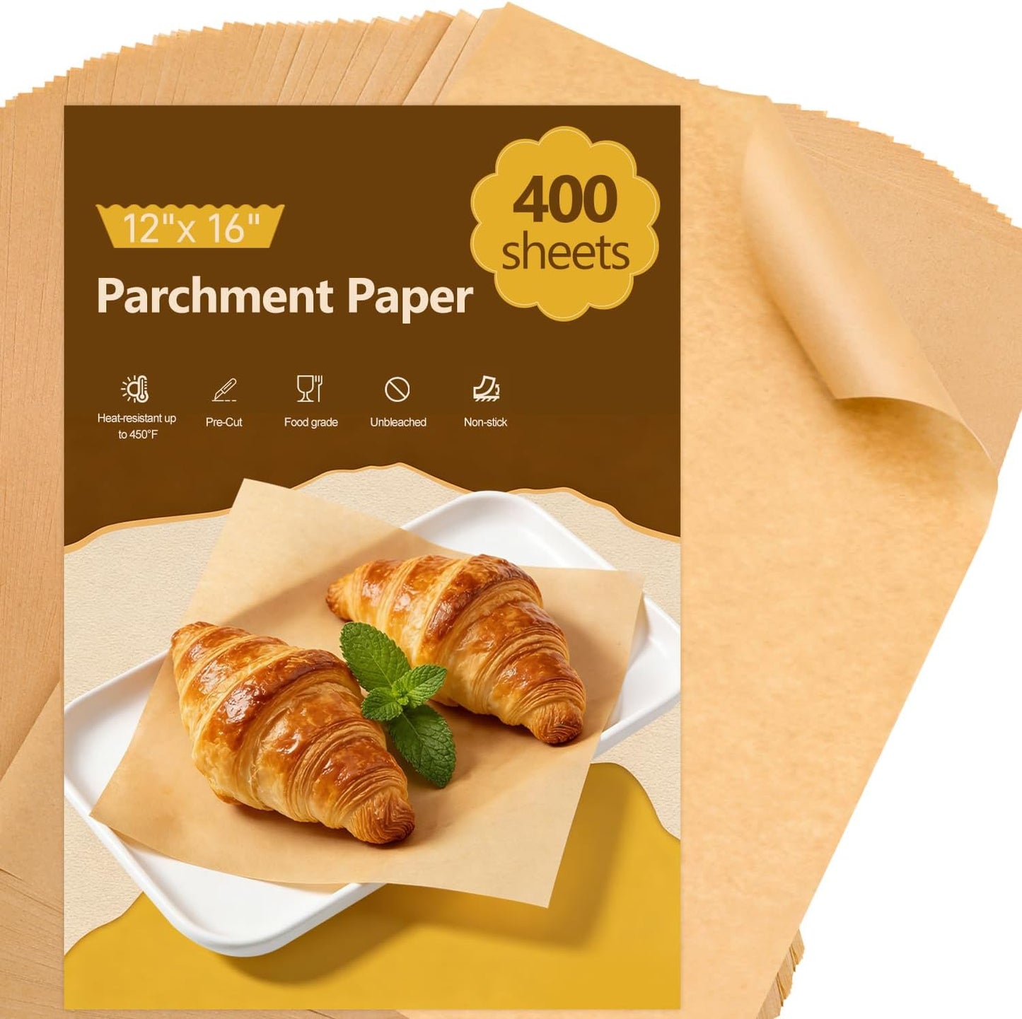 Skiennix Silicone Coated Parchment Paper Sheets - 400 Pcs Unbleached, Non-Stick for Baking & Cooking | 12x16 Inch