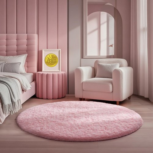 Ophanie Soft Fluffy Shaggy Rugs for Bedroom Living Room Dorm Nursery Home Decor Aesthetic,Color Pale Pink, Size 4' Round