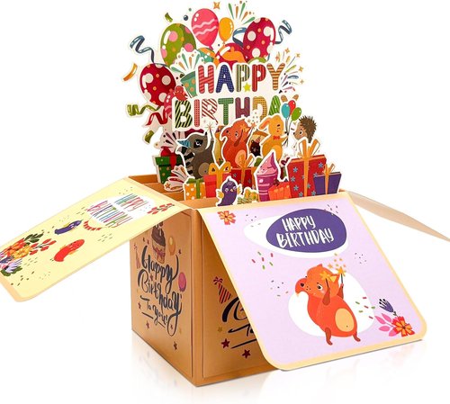 Happy Birthday Pop-Up Card by [Brand Name] - 3D Celebration Gift Box for Family & Friends