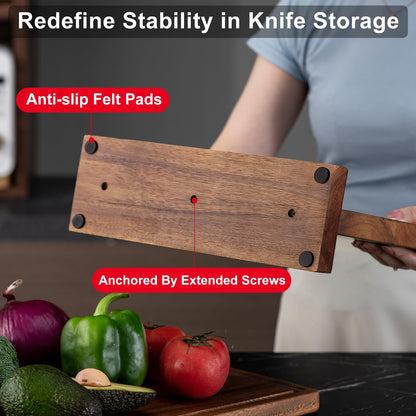 Magnetic Knife Block Acacia Wood -Double Sided Magnetic Knife Holder Rack for Kitchen Counter -Universal Knife Block Without Knives Wooden Multifunctional Storage Fully Assembled (12 x 10 inches)