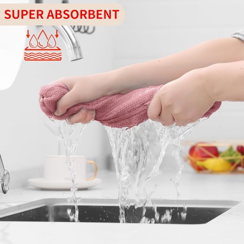 Homaxy 100% Cotton Waffle Weave Dish Towels - Ultra Soft & Absorbent, Quick Drying | 13 x 28 Inches, 12-Pack, Dried Rose