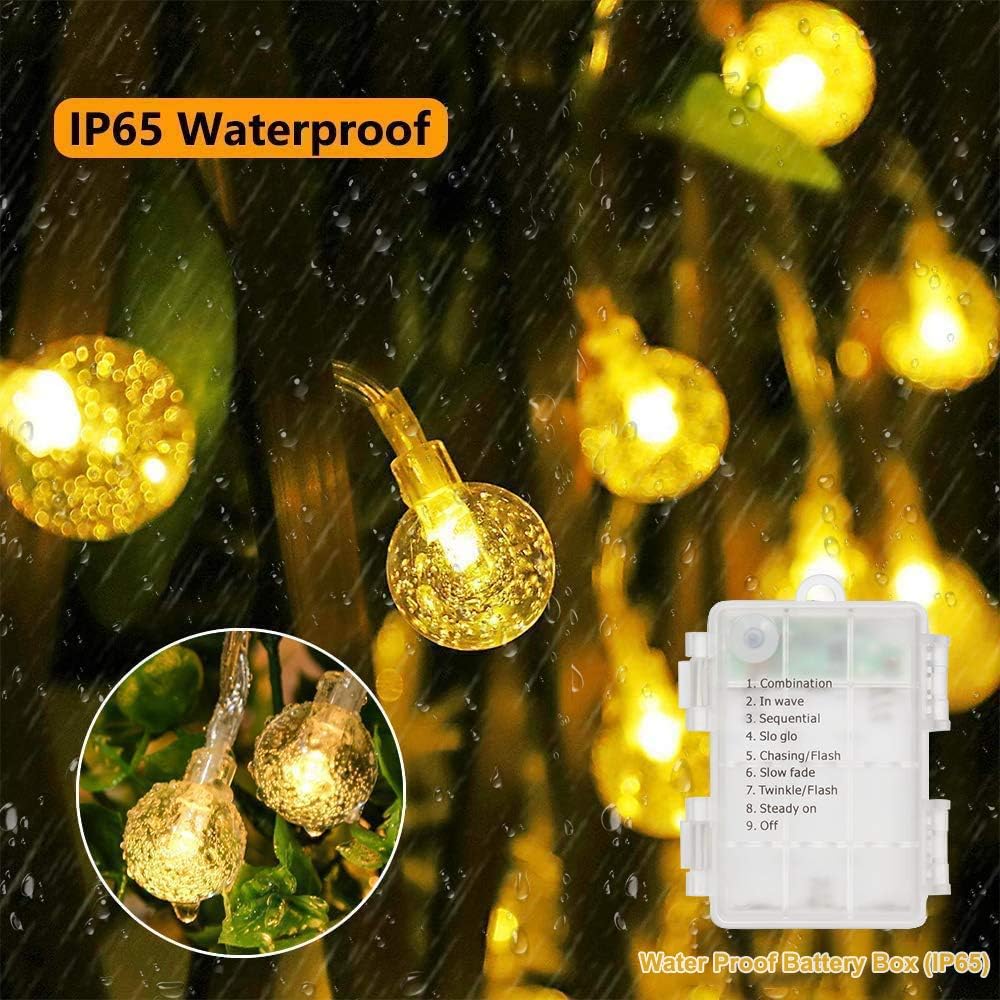 Skiennix Battery Operated Globe String Lights - 33 FT, 80 LED, Waterproof, 8 Modes with Remote Control | Indoor/Outdoor Fairy Lights for Home & Parties, Warm White