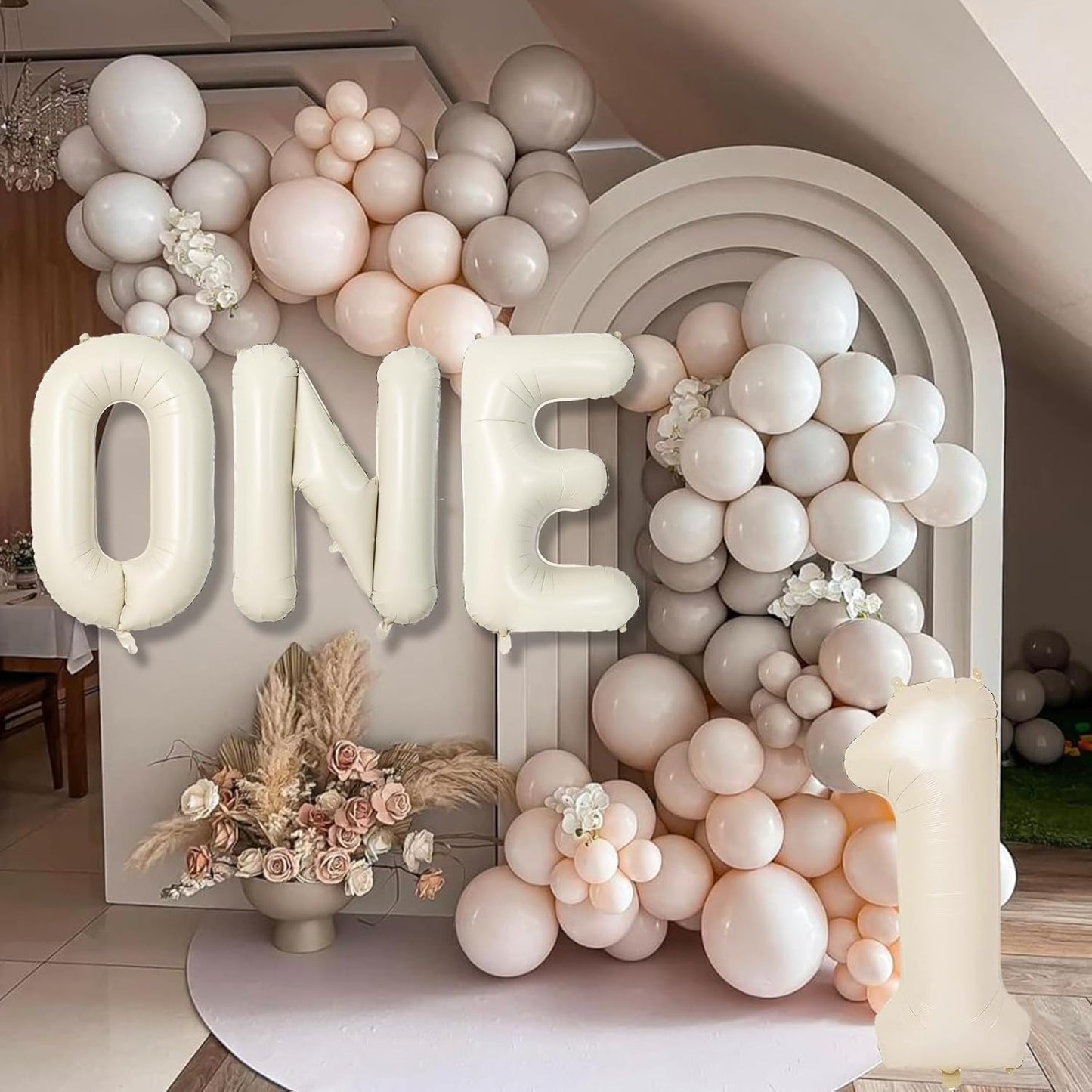 Skiennix 40-Inch Beige Number 1 Balloon - Elegant Cream White Birthday Decoration for Boys & Girls