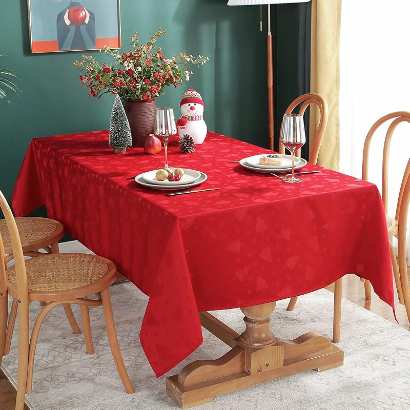 SASTYBALE Christmas Tablecloth 60 x 120 Rectangular - Red Xmas Tree Pattern
