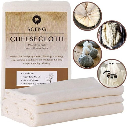Grade 90 Cheesecloth by [Brand Name] - Ultra Fine 100% Unbleached Cotton Fabric, 36 Sq Ft for Cooking & Straining