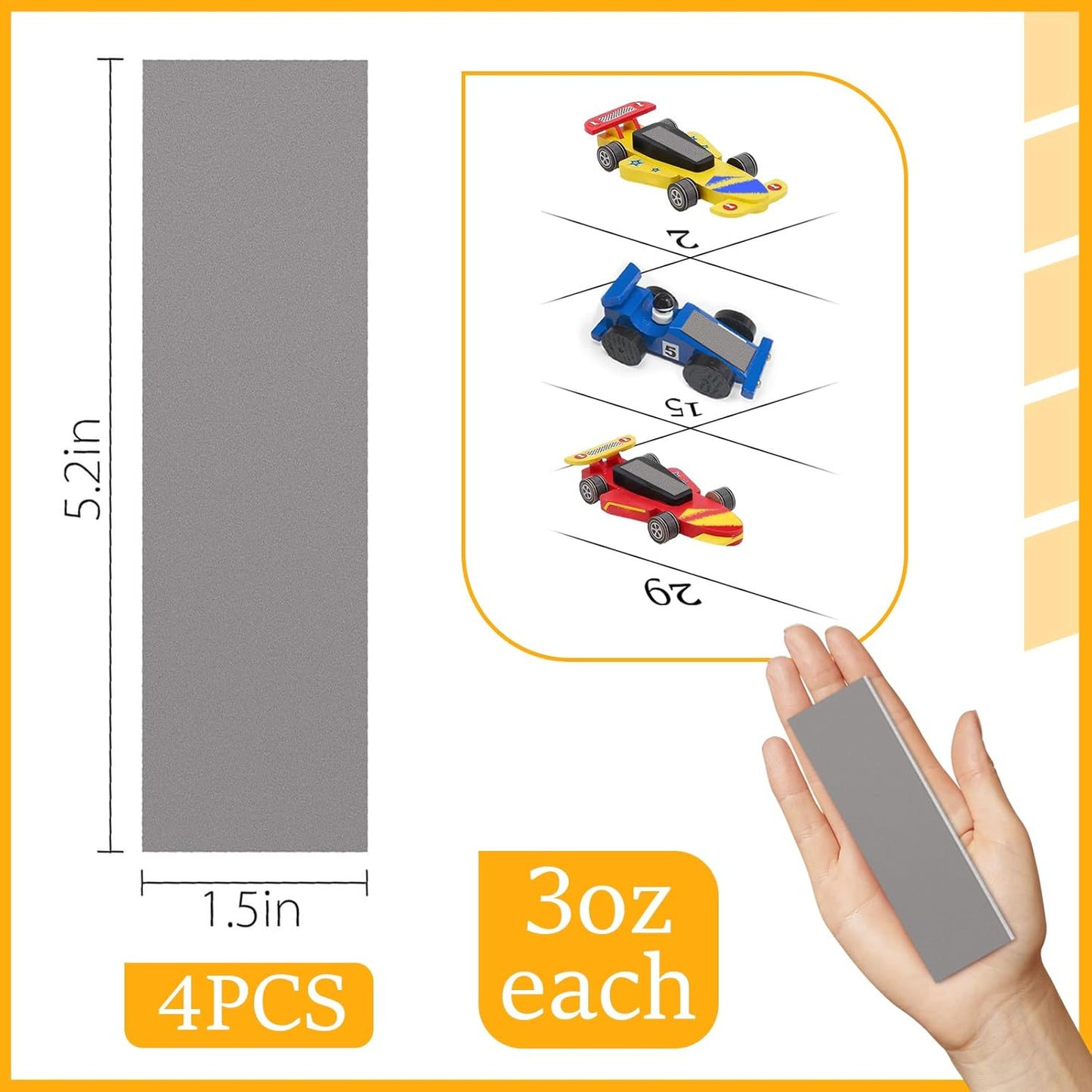 Stick On Flex Tungsten Weights - 3oz Cuttable Pinewood Derby Car Weights for Enhanced Speed | 4 Pack
