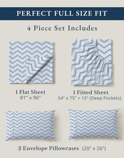 LANE LINEN 100% Organic Cotton Full Size Sheet Set - Soft, Comfy, Temperature Regulating Percale Bedding | Chevron Print
