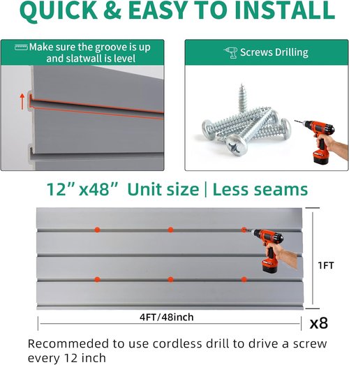 FRAYSCENT Slat Wall Paneling - Durable Garage Storage System | Power Tool Organizer, Grey 4ft x 8ft