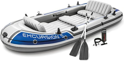Intex Excursion Inflatable Boat - 5-Person Fishing Raft Set with Oars | 1,300 Lb Capacity