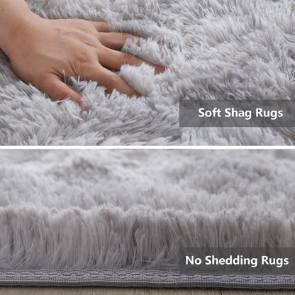 Skiennix Shag Area Rug - Ultra Soft Fluffy Carpet for Bedroom & Living Room | 4x6 Tie-Dye Grey