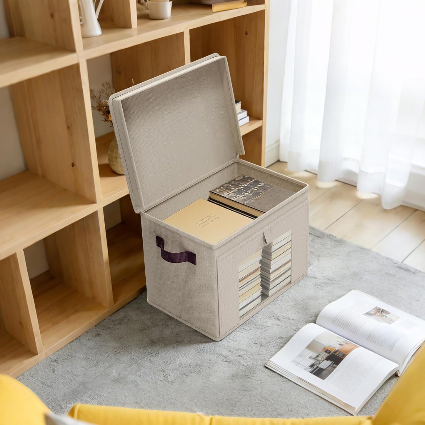 Univivi Storage Bins - Large Foldable Fabric Organizers with Lids & Handles | 4 Pack, Beige (16.5" x 12" x 12")
