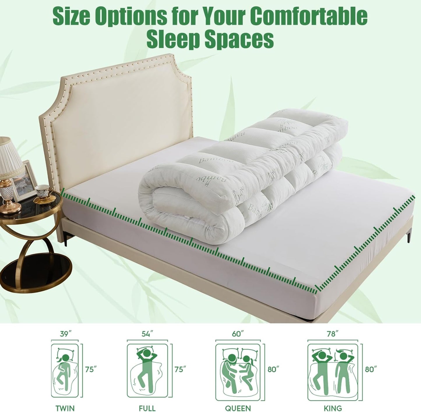 WhatsBedding 5-Inch Memory Foam Mattress Topper - Soft Bamboo Viscose, Breathable Comfort | Queen Size 80x60in