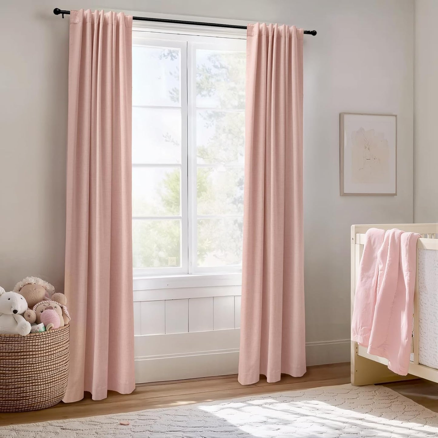 Skiennix 100% Blackout Linen Curtains - Thermal Insulated Drapes for Bedroom | 50" W x 90" L, Blush Pink
