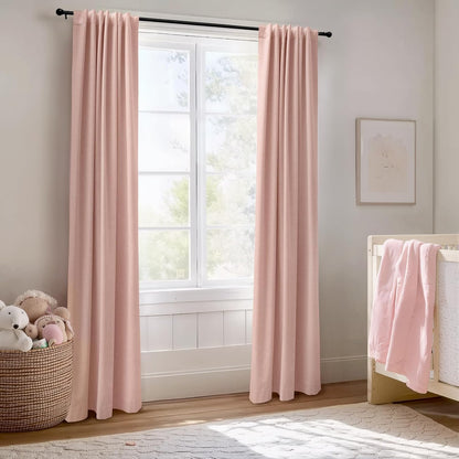 Skiennix 100% Blackout Linen Curtains - Thermal Insulated Drapes for Bedroom | 50" W x 90" L, Blush Pink
