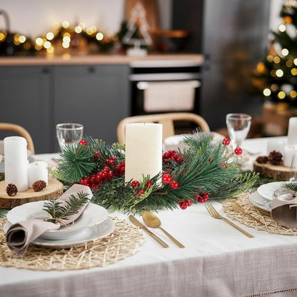 Knitgrip Mini Christmas Candle Rings - 4 Pcs Red Berry Pinecone Wreaths for Home Decor & Weddings