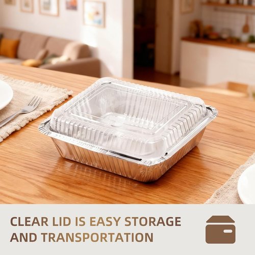 Aluminum Baking Cake Pans - 20 Pack 8x8 Square Disposable Foil Pans with Lids for Cooking & Storing
