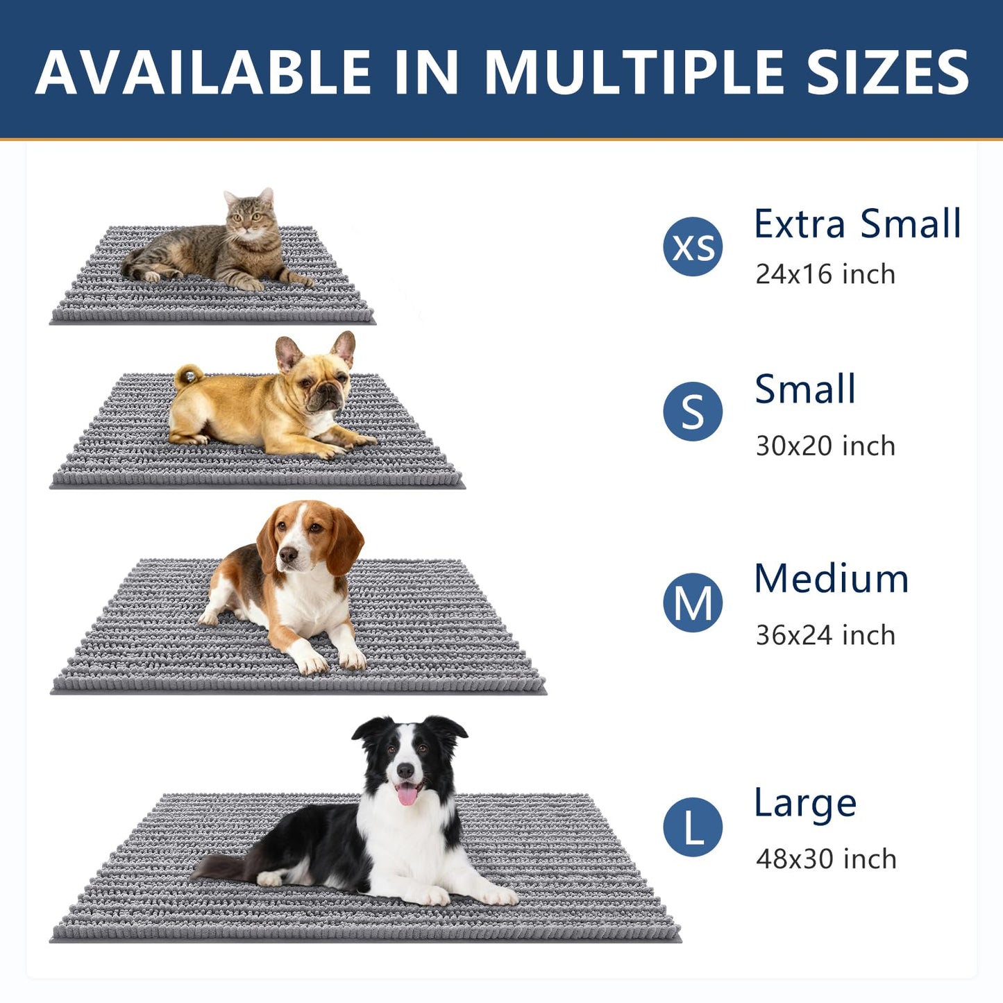 Smiry Dog Door Mat for Muddy Paws 30x20, Extra Soft Absorbent Chenille Doormat, Trap Moisture and Dirt, Non-Slip Machine Washable Front Door Mat for Indoor Entrance Inside Floor, Grey