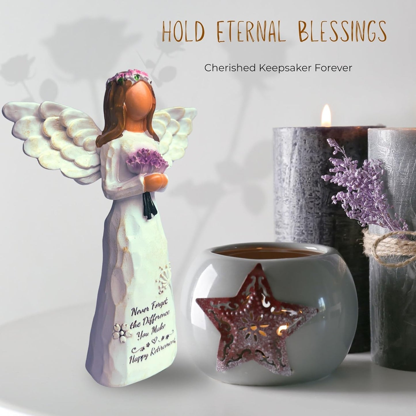 Skiennix Angel Figurine - 5.5” Retirement Gift with Card | Perfect for Coworkers & Friends (Purple)