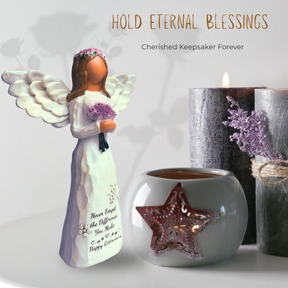 Skiennix Angel Figurine - 5.5” Retirement Gift with Card | Perfect for Coworkers & Friends (Purple)