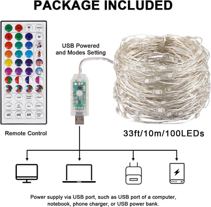 OMIKA Color Changing Fairy Lights - 33Ft Twinkle String Lights with 100 LEDs & USB Remote | 24 Colors, 196 Modes