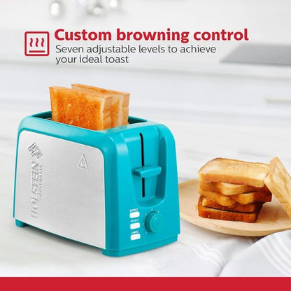 Holstein Housewares 2-Slice Toaster - Extra-Wide Slots, 7 Browning Settings, Compact Stainless Steel | Teal