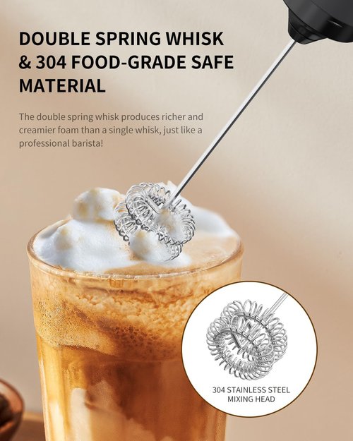 Circle Joy Rechargeable Milk Frother - Dual Coil Electric Whisk for Coffee & Matcha | Portable Handheld Mixer in Black