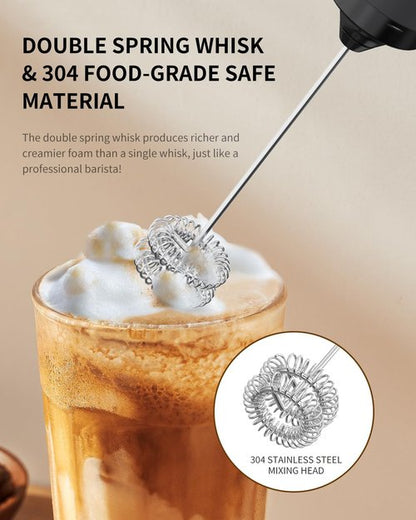 Circle Joy Rechargeable Milk Frother - Dual Coil Electric Whisk for Coffee & Matcha | Portable Handheld Mixer, Black