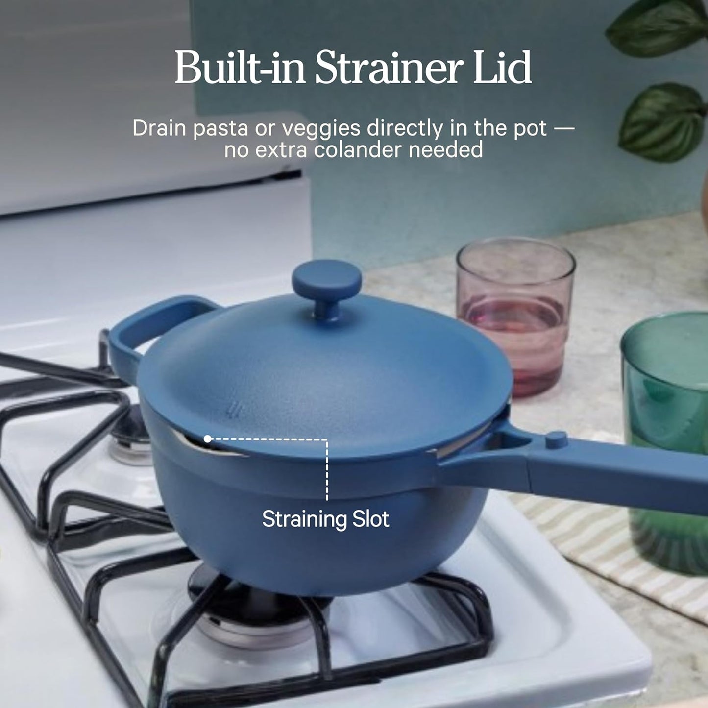 Our Place Mini Perfect Pot - 2.5 Qt Ceramic Cookware with Lid & Spatula | PFAS-Free, Nonstick, Induction & Oven-Safe | Blue Salt