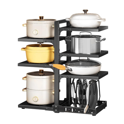 XPIY Pots and Pans Organizer under Cabinet, Cutting Board Pot Lid Storage Rack with 7 Adjustable Tiers and 10 Storage Units, Pan Holder under Sink, 25% Thicker Kitchen Metal Heavy Duty Pan Organizer