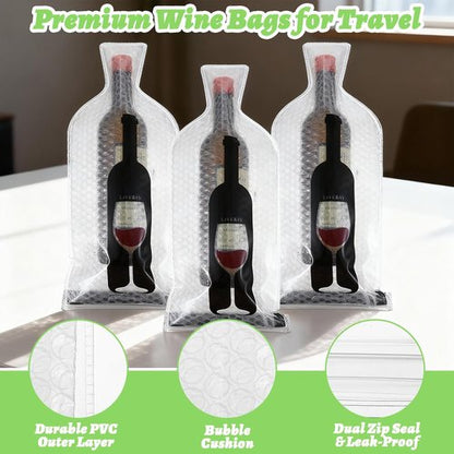 10 Sets Wine Bags for Travel, Reusable Wine Bottle Travel Protector Bags, Double Layer Leak Proof Wine Travel Bags for Wine Bottles Airplane Car Cruise Safety Impact Resist, Wine Sleeves for Suitcase