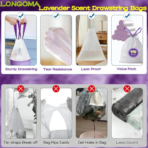 Febreze Lavender Scented 4 Gallon Trash Bags - 170 Count Odor Resistant Drawstring Liners for Home Use