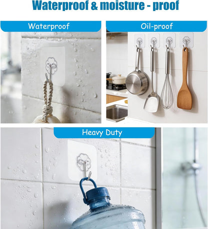 Skiennix Heavy Duty Self-Adhesive Wall Hooks - 33lb Capacity, Waterproof & Oilproof | 10 Pack for Bathroom & Kitchen