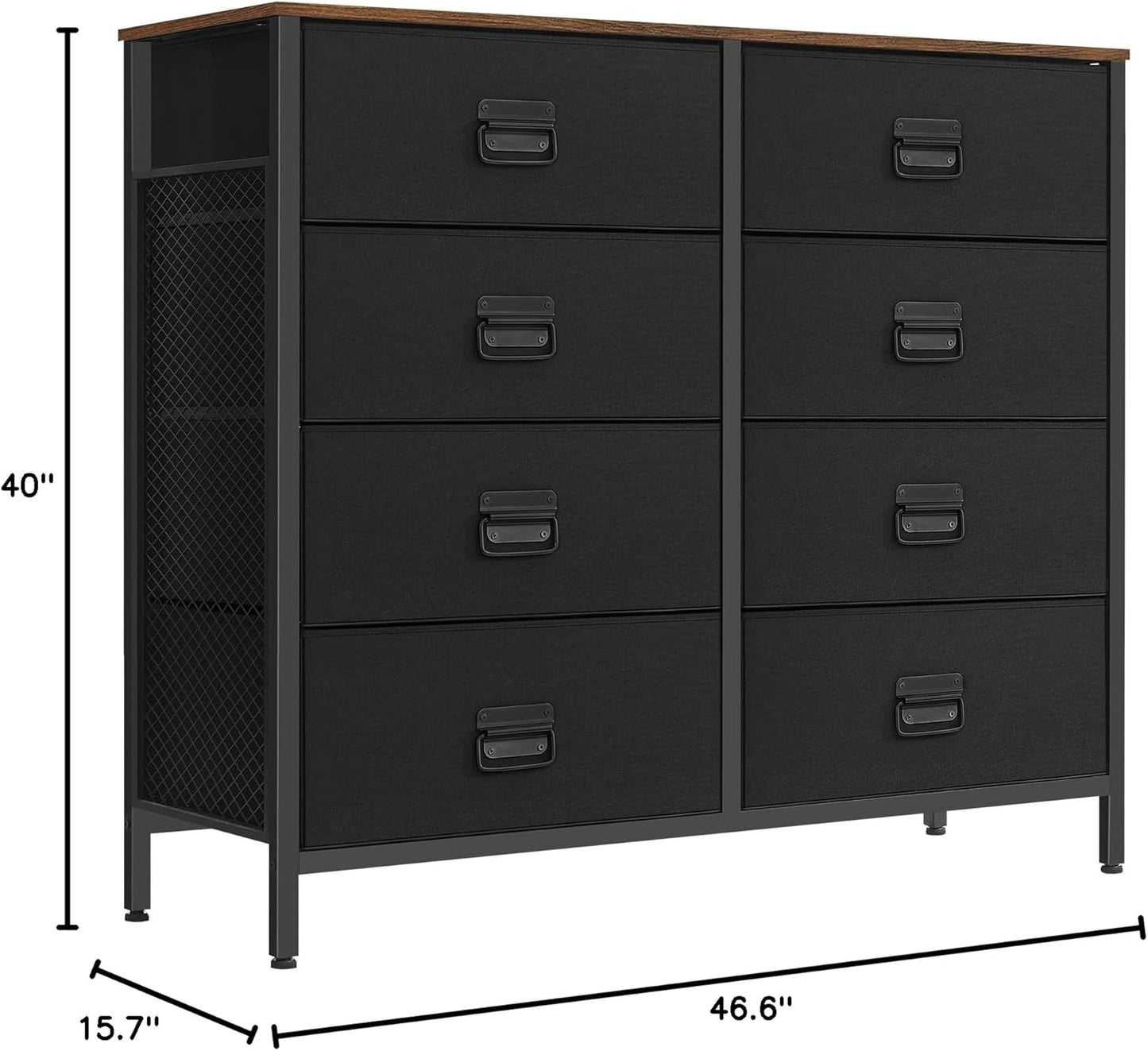 SONGMICS Fabric Dresser - 8 Drawer Storage Organizer Unit with Steel Frame | Rustic Brown & Black