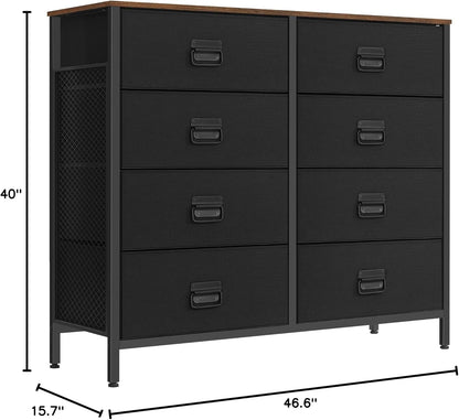 SONGMICS Fabric Dresser - 8 Drawer Storage Organizer Unit with Steel Frame | Rustic Brown & Black