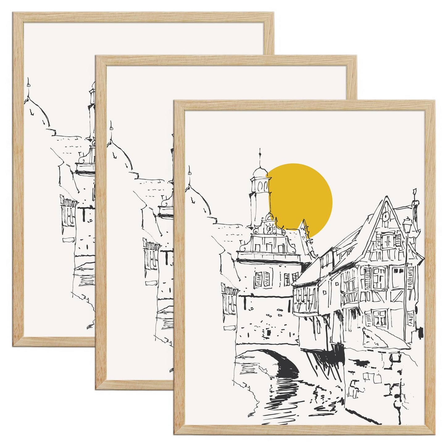 QTART 18X24 Picture Frame, 18x24 Frame Natural Oak Wood Poster Frame for Photo Wall Mounting Tabletop Display, 3pack 18 by 24 Picture Frames