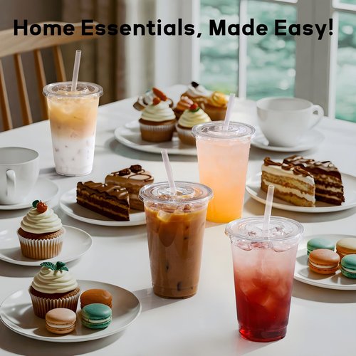 AOZITA 25 Pack - 16 oz Plastic Cups with Lids and Straws, Clear Iced Coffee Cups with Lids, Disposable Cups with Lids for Cold Drinks, Iced Tea, Milkshakes, Smoothies - Durable & BPA Free