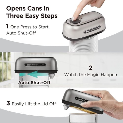 Kitchen Mama Orbit One Electric Can Opener - Hands-Free, USB-C Rechargeable, Safety Blade for Large Cans