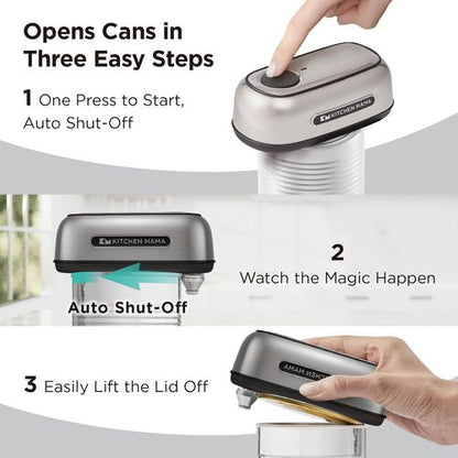Kitchen Mama Orbit One Electric Can Opener - Hands-Free, USB-C Rechargeable, Safety Blade for Large Cans