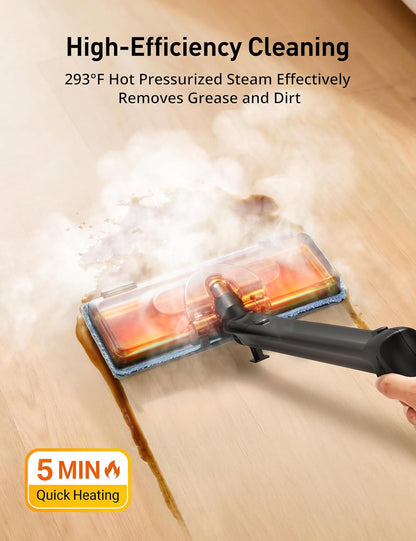 Steam Cleaner, 293°F 58 PSI Powerful Multipurpose Handheld Steam Mop for Home Use, 21 Attachments, 50Oz Capacity, Heavy Duty Steamer for Carpets, Floors, Cars, Tiles, Crack Cleaning, Platinum