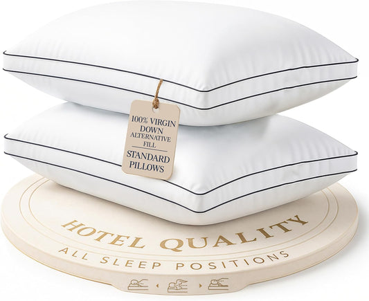 **LANE LINEN Standard Size Bed Pillows - Set of 2 Medium Soft Gusseted Down Alternative for Side Sleepers - White**