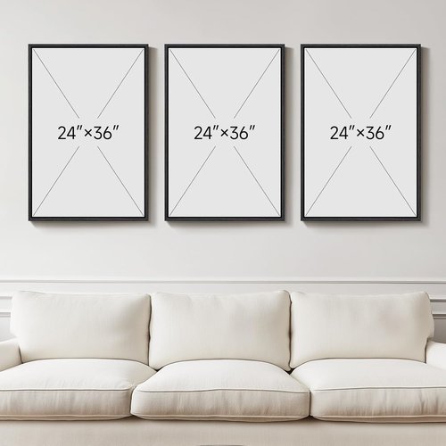 Large Framed Abstract Nature Landscape Wall Art - Set of 3 Modern Canvas Prints | 24x36 Inch Green Lake Decor for Living Room & Office