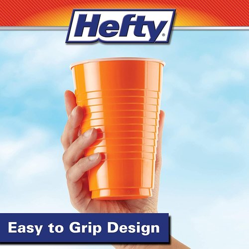 Hefty Disposable Plastic Party Cups - Easy Grip & Durable, Assorted Colors, 16-Ounce, 100 Count