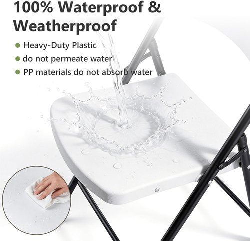 Folding Chairs 4 Pack - Heavy Duty White Outdoor & Indoor Chairs | Portable 350 lbs Capacity for Picnics & Parties
