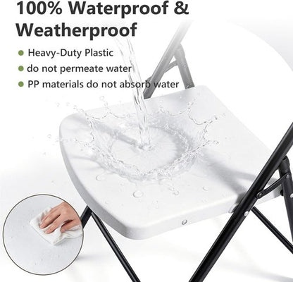 Folding Chairs 4 Pack - Heavy Duty White Outdoor & Indoor Chairs | Portable 350 lbs Capacity for Picnics & Parties