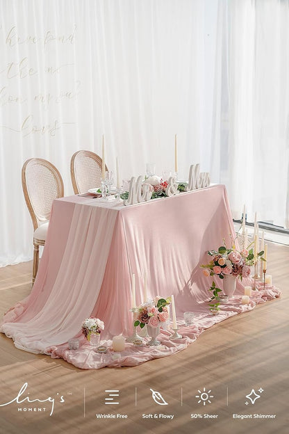 Ling's Moment Sheer Chiffon Table Cloth & Runner Set 9ft x 10ft Dusty Rose