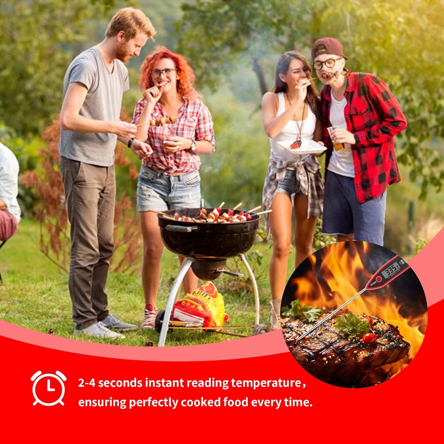 YFL Digital Meat Thermometer - Instant Read Cooking Thermometer with Large LCD Display for BBQ, Grill & Oven