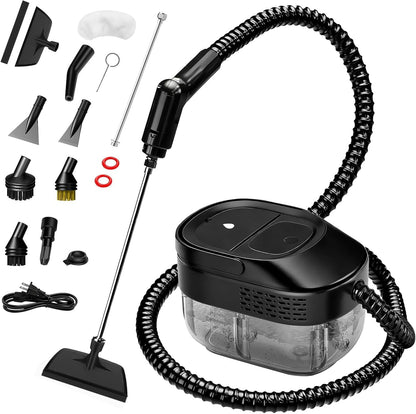 Pressurized Steam Cleaner by [Brand Name] - 54oz Portable Steamer with 15-Piece Kit & 15s Fast Heat-Up | Classic Black
