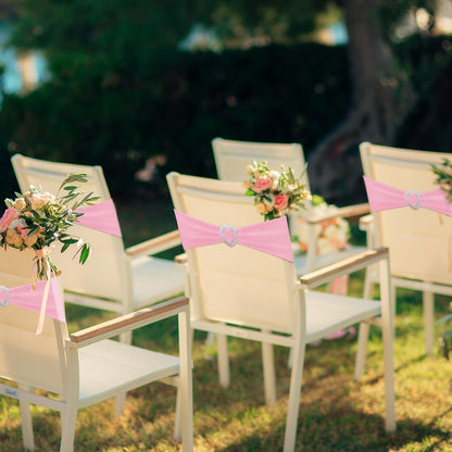 VitalCozy Spandex Chair Sashes - 50 Pcs with Heart Shaped Buckle Slider | Pink Elastic Chair Ties for Weddings & Events