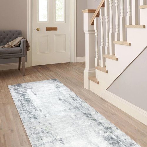 famibay Rug Runners for Hallways Non Slip 2x8 Runner Rug Washable Modern Runner Rugs with Rubber Backing Abstract Kitchen Runner Soft Low Pile Carpet Runners for Hallway Bathroom Entryway(Grey)
